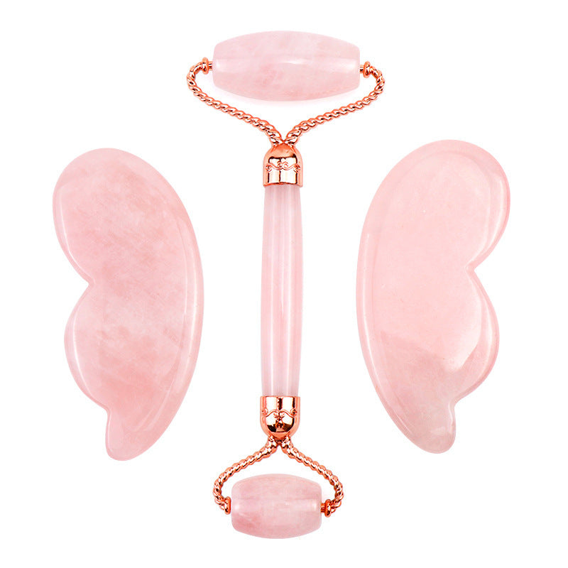 Pink Crystal Roller & Butterfly Jade Gua Sha Set - Elevate Your Skincare Routine