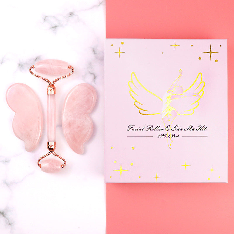 Pink Crystal Roller & Butterfly Jade Gua Sha Set - Elevate Your Skincare Routine
