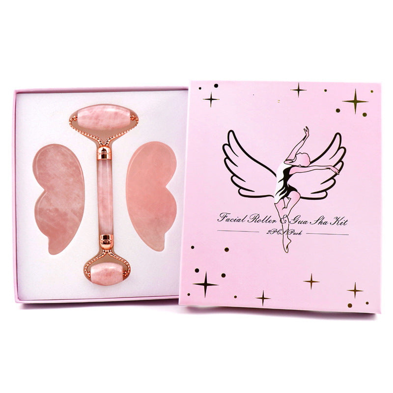 Pink Crystal Roller & Butterfly Jade Gua Sha Set - Elevate Your Skincare Routine