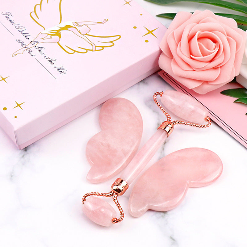 Pink Crystal Roller & Butterfly Jade Gua Sha Set - Elevate Your Skincare Routine