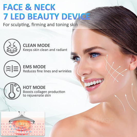 Neck & Face Massager - 3 Color Modes For Skin Rejuvenation and Face Sculpting
