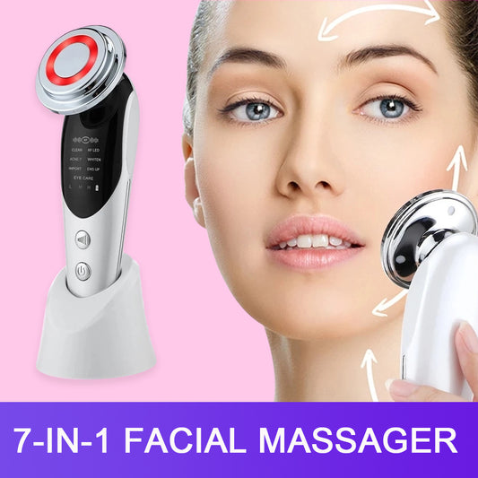 7-in-1 EMS Microcurrent Facial Massager - LED Light Therapy , Skin Rejuvenation & Deep Cleansing