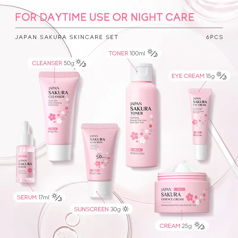 LAIKOU™ Sakura Skin Care Set – 6-in-1 Japanese Beauty Ritual